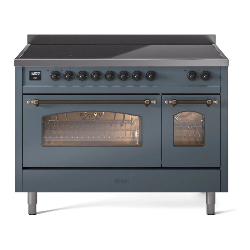 ILVE Nostalgie II 48" Induction Freestanding Range in Blue Grey with Burnished Trim, UPI486NMPBGB