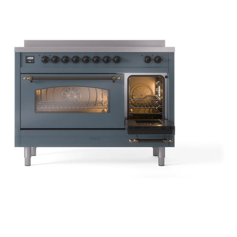ILVE Nostalgie II 48" Induction Freestanding Range in Blue Grey with Burnished Trim, UPI486NMPBGB