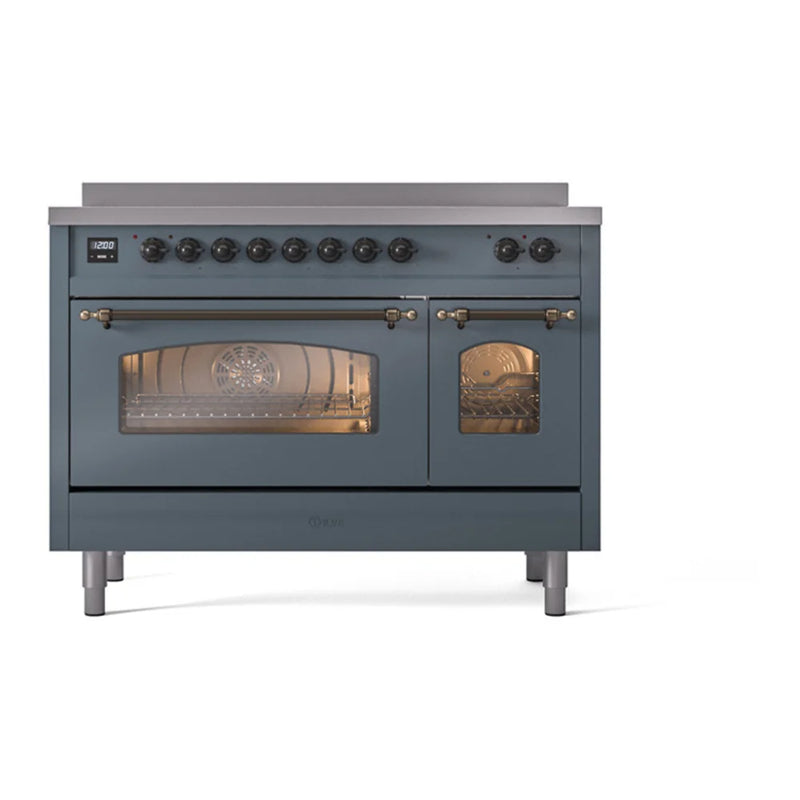 ILVE Nostalgie II 48" Induction Freestanding Range in Blue Grey with Burnished Trim, UPI486NMPBGB