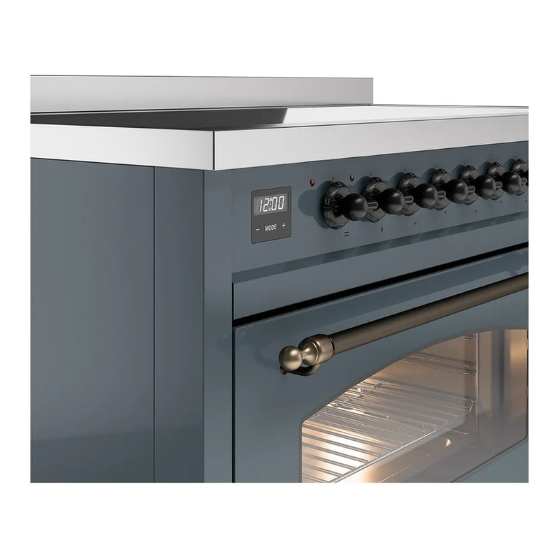 ILVE Nostalgie II 48" Induction Freestanding Range in Blue Grey with Burnished Trim, UPI486NMPBGB