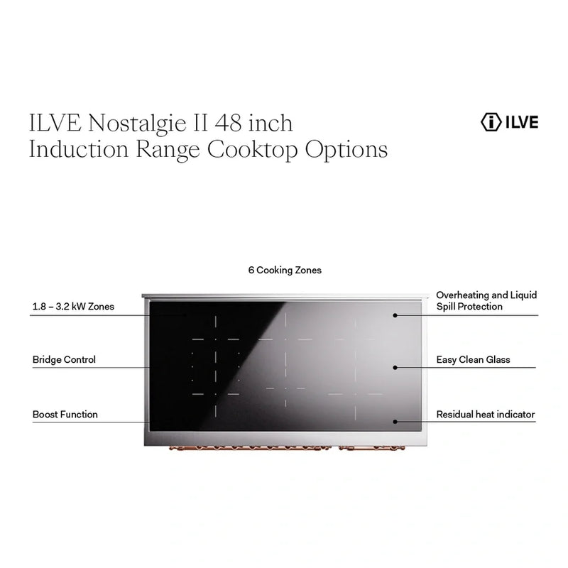 ILVE Nostalgie II 48" Induction Freestanding Range in Blue Grey with Chrome Trim, UPI486NMPBGC