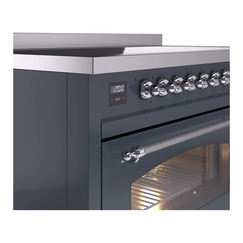 ILVE Nostalgie II 48" Induction Freestanding Range in Blue Grey with Chrome Trim, UPI486NMPBGC