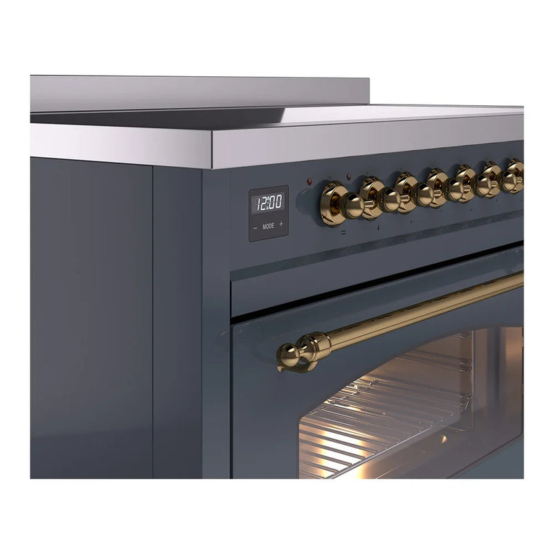 ILVE Nostalgie II 48" Induction Freestanding Range in Blue Grey with Brass Trim, UPI486NMPBGG