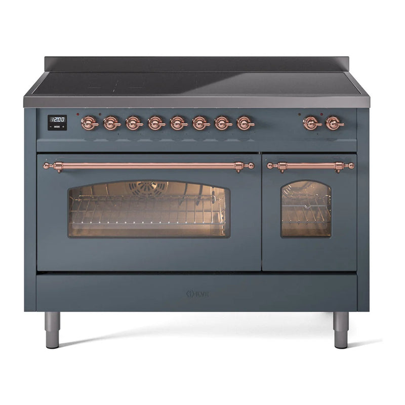 ILVE Nostalgie II 48" Induction Freestanding Range in Blue Grey with Copper Trim, UPI486NMPBGP