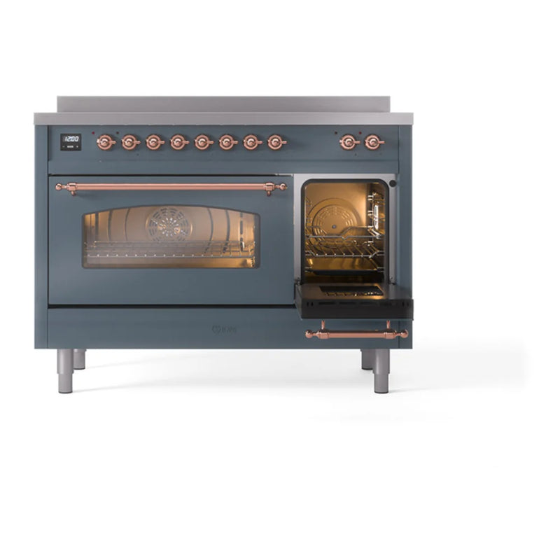 ILVE Nostalgie II 48" Induction Freestanding Range in Blue Grey with Copper Trim, UPI486NMPBGP