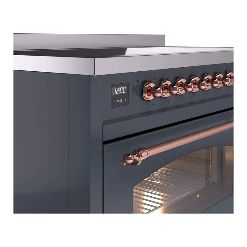 ILVE Nostalgie II 48" Induction Freestanding Range in Blue Grey with Copper Trim, UPI486NMPBGP