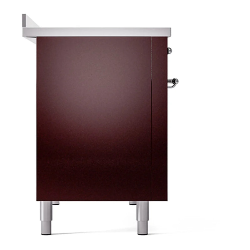 ILVE Nostalgie II 48" Induction Freestanding Range in Burgundy with Chrome Trim, UPI486NMPBUC