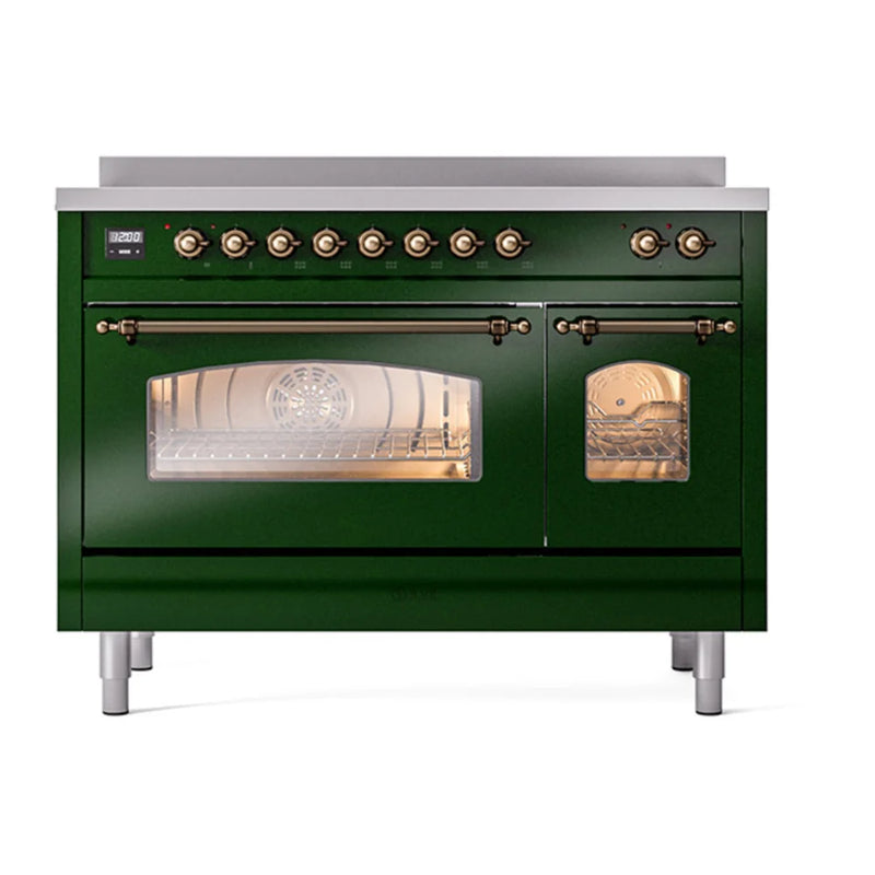 ILVE Nostalgie II 48" Induction Freestanding Range in Emerald Green with Burnished Trim, UPI486NMPEGB