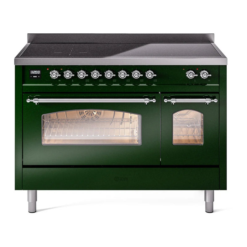 ILVE Nostalgie II 48" Induction Freestanding Range in Emerald Green with Chrome Trim, UPI486NMPEGC