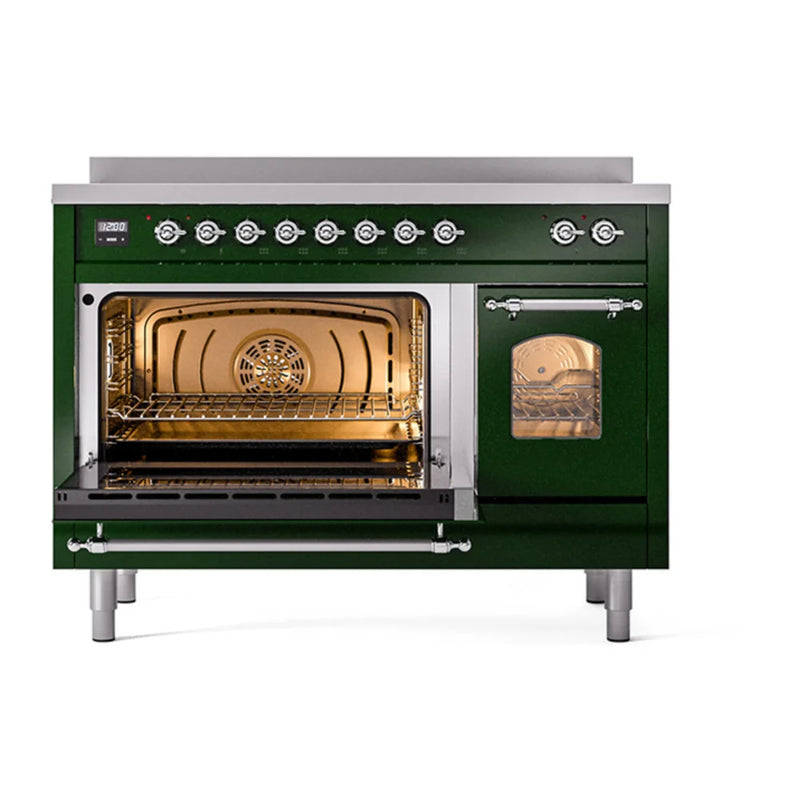 ILVE Nostalgie II 48" Induction Freestanding Range in Emerald Green with Chrome Trim, UPI486NMPEGC