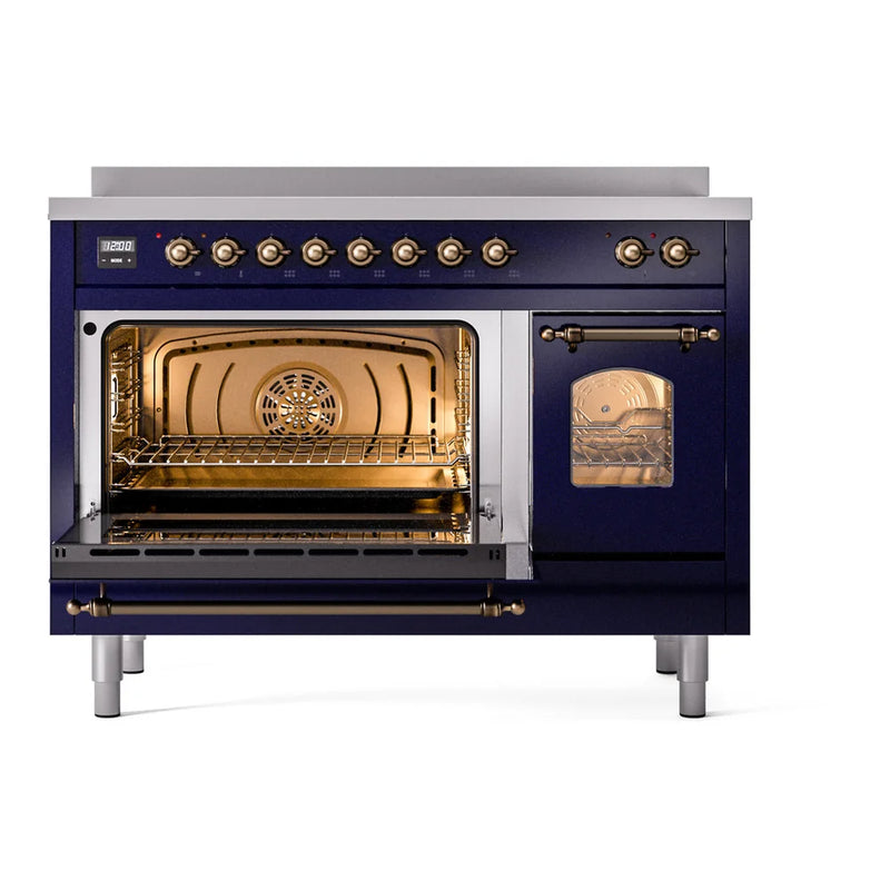 ILVE Nostalgie II 48" Induction Freestanding Range in Midnight Blue with Burnished Trim, UPI486NMPMBB