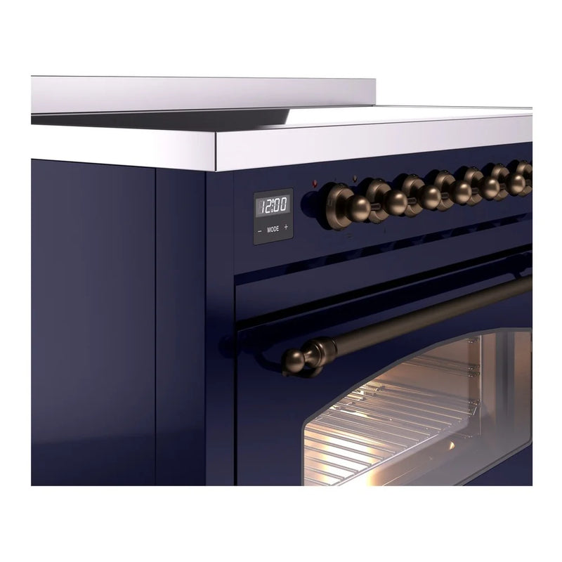 ILVE Nostalgie II 48" Induction Freestanding Range in Midnight Blue with Burnished Trim, UPI486NMPMBB