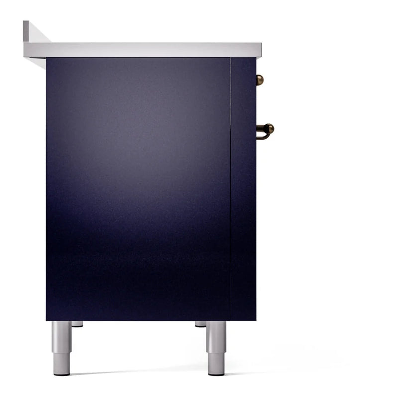 ILVE Nostalgie II 48" Induction Freestanding Range in Midnight Blue with Burnished Trim, UPI486NMPMBB