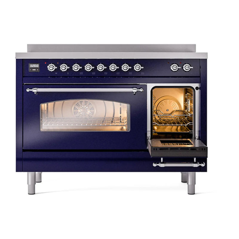 ILVE Nostalgie II 48" Induction Freestanding Range in Midnight Blue with Chrome Trim, UPI486NMPMBC
