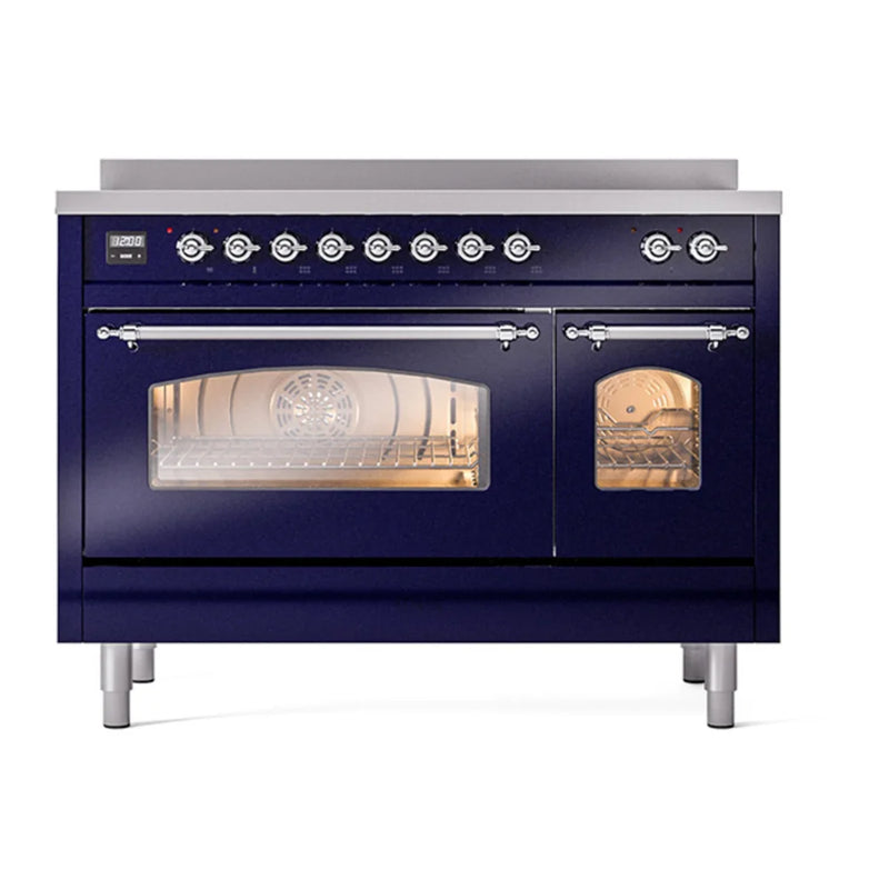 ILVE Nostalgie II 48" Induction Freestanding Range in Midnight Blue with Chrome Trim, UPI486NMPMBC