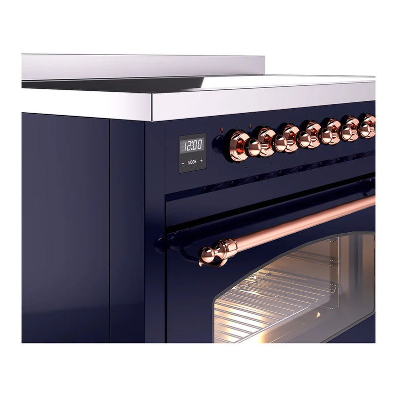 ILVE Nostalgie II 48" Induction Freestanding Range in Midnight Blue with Copper Trim, UPI486NMPMBP