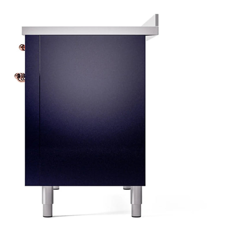 ILVE Nostalgie II 48" Induction Freestanding Range in Midnight Blue with Copper Trim, UPI486NMPMBP