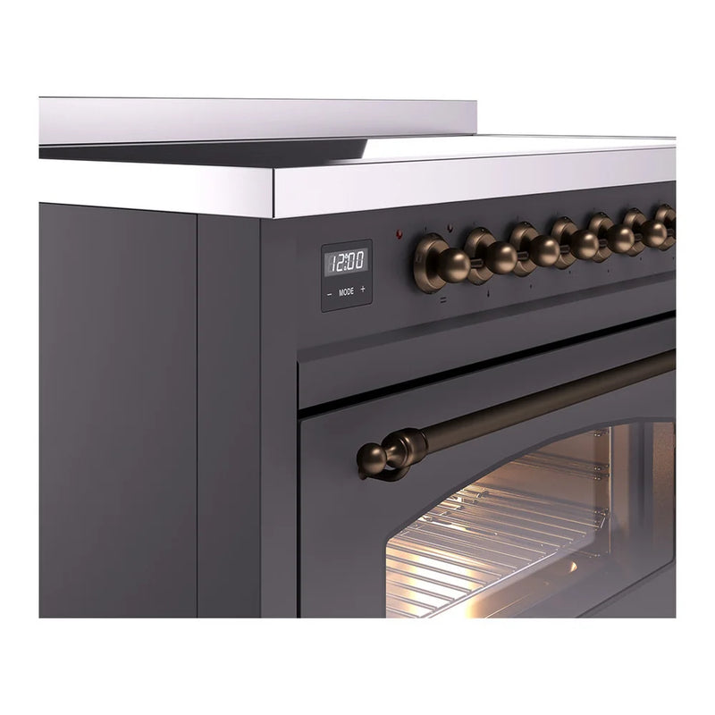 ILVE Nostalgie II 48" Induction Freestanding Range in Graphite Matte with Burnished Trim, UPI486NMPMGB
