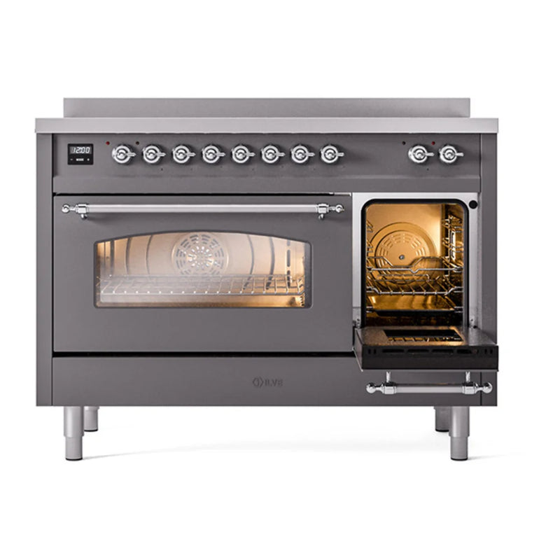 ILVE Nostalgie II 48" Induction Freestanding Range in Graphite Matte with Chrome Trim, UPI486NMPMGC