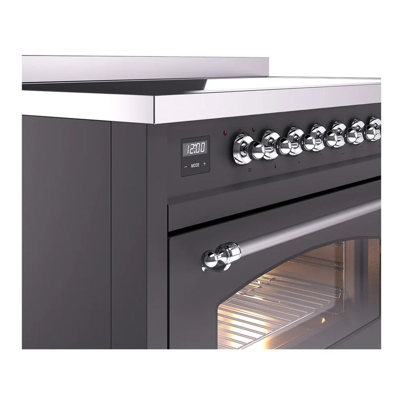 ILVE Nostalgie II 48" Induction Freestanding Range in Graphite Matte with Chrome Trim, UPI486NMPMGC