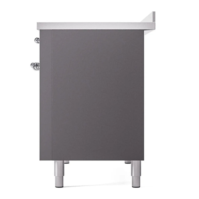 ILVE Nostalgie II 48" Induction Freestanding Range in Graphite Matte with Chrome Trim, UPI486NMPMGC