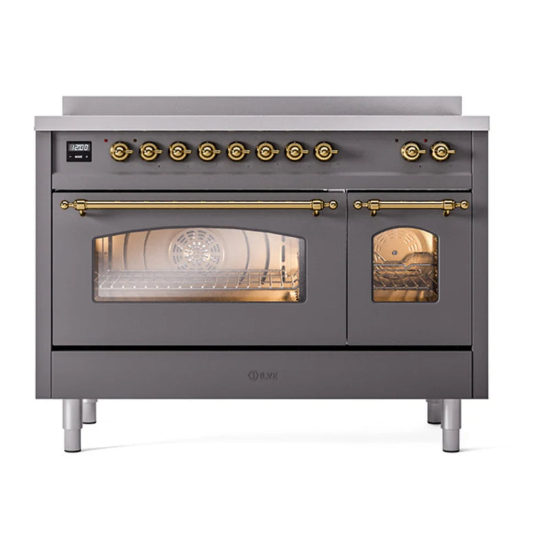 ILVE Nostalgie II 48" Induction Freestanding Range in Graphite Matte with Brass Trim, UPI486NMPMGG