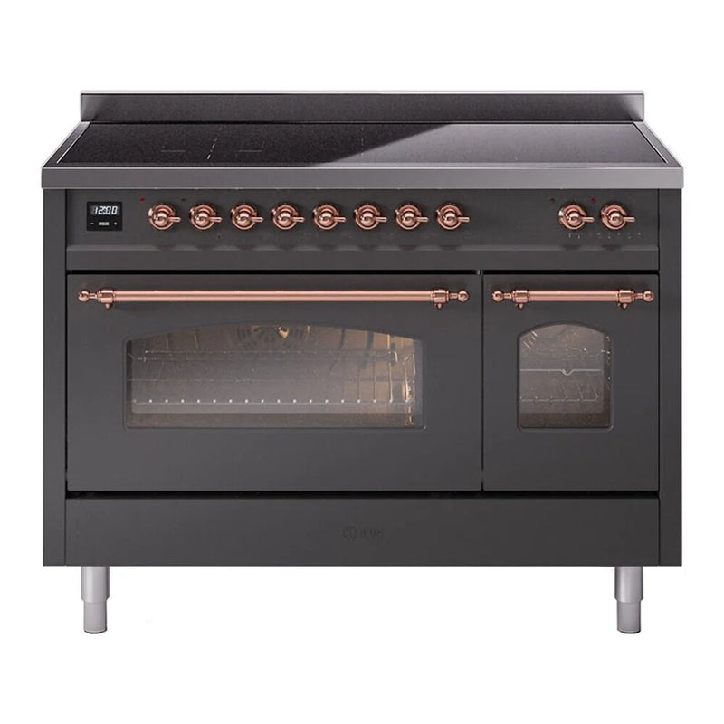 ILVE Nostalgie II 48" Induction Freestanding Range in Graphite Matte with Copper Trim, UPI486NMPMGP