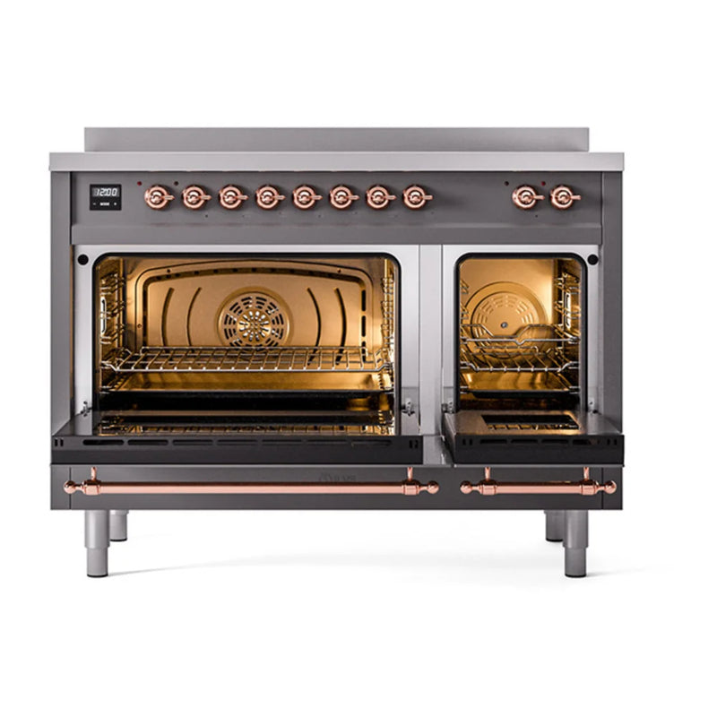 ILVE Nostalgie II 48" Induction Freestanding Range in Graphite Matte with Copper Trim, UPI486NMPMGP