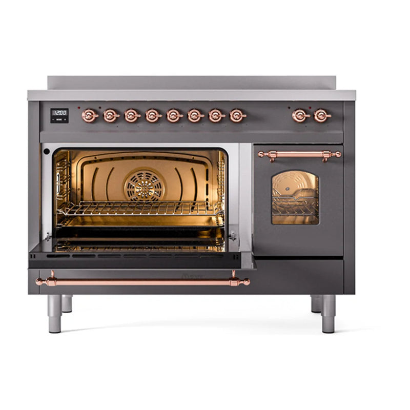 ILVE Nostalgie II 48" Induction Freestanding Range in Graphite Matte with Copper Trim, UPI486NMPMGP