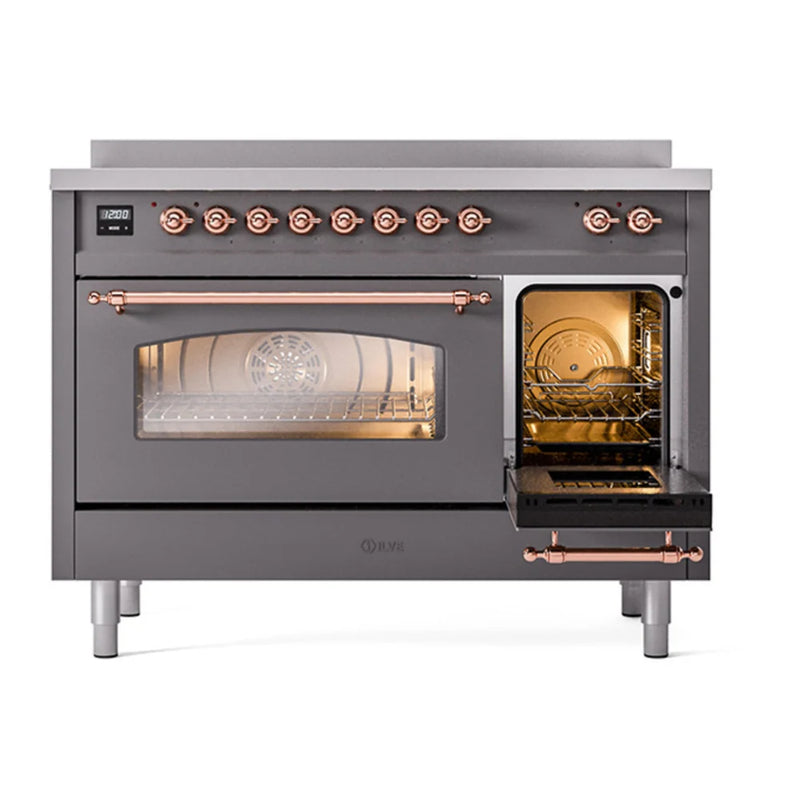 ILVE Nostalgie II 48" Induction Freestanding Range in Graphite Matte with Copper Trim, UPI486NMPMGP