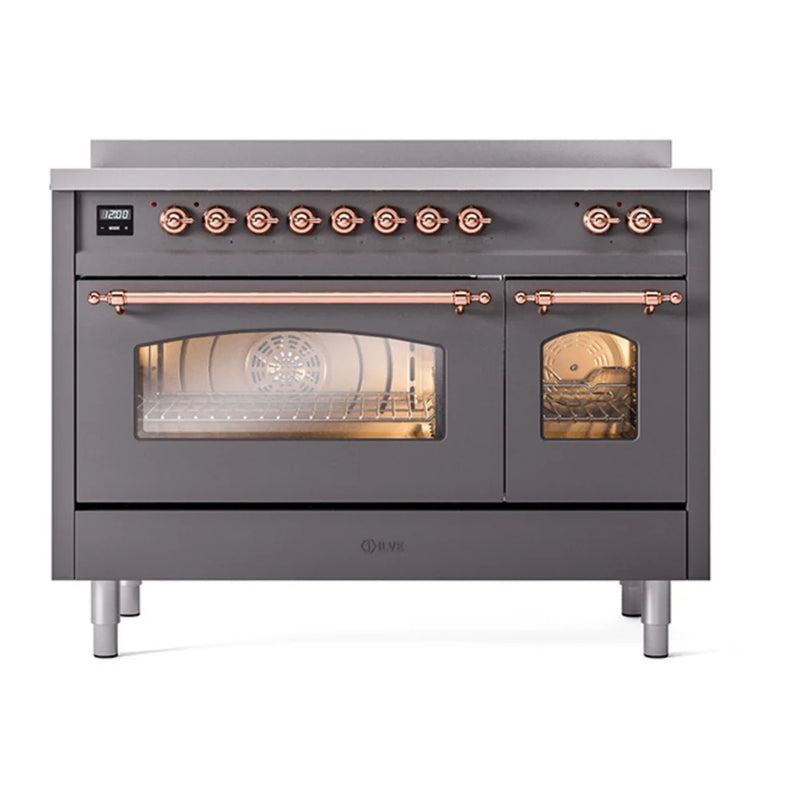 ILVE Nostalgie II 48" Induction Freestanding Range in Graphite Matte with Copper Trim, UPI486NMPMGP