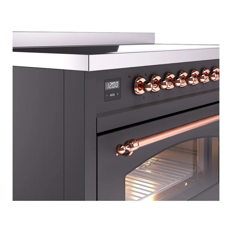 ILVE Nostalgie II 48" Induction Freestanding Range in Graphite Matte with Copper Trim, UPI486NMPMGP
