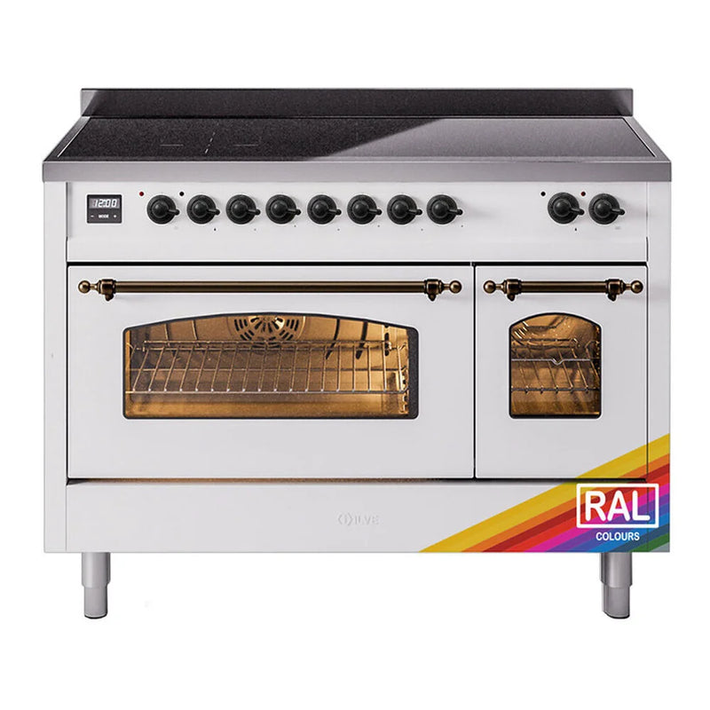 ILVE Nostalgie II 48" Induction Freestanding Range in RAL Color with Burnished Trim, UPI486NMPRAB