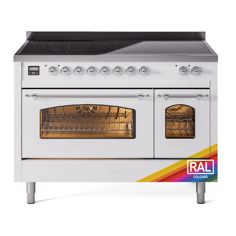 ILVE Nostalgie II 48" Induction Freestanding Range in RAL Color with Chrome Trim, UPI486NMPRAC