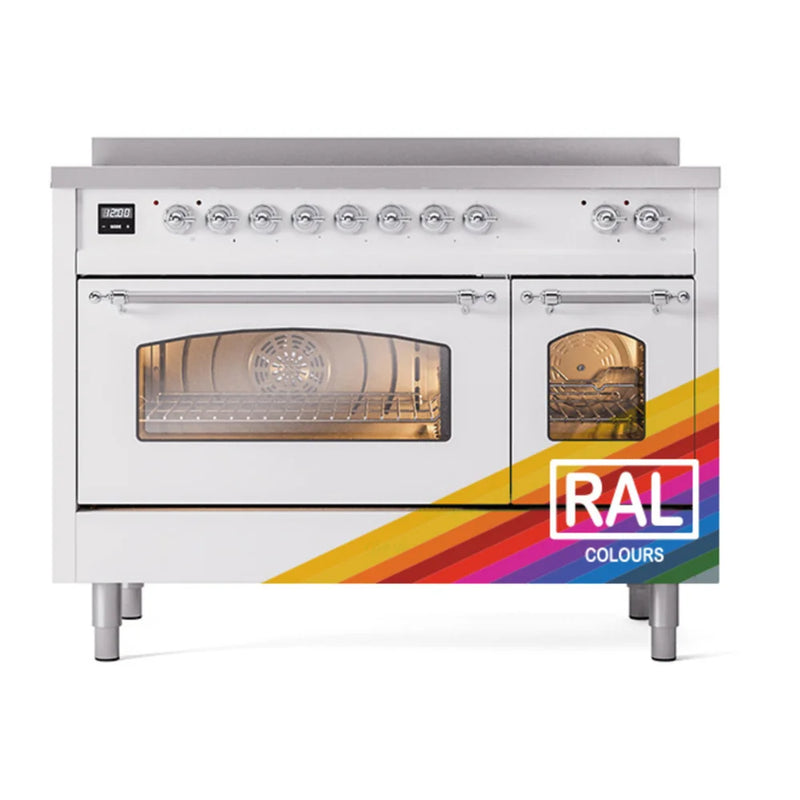 ILVE Nostalgie II 48" Induction Freestanding Range in RAL Color with Chrome Trim, UPI486NMPRAC
