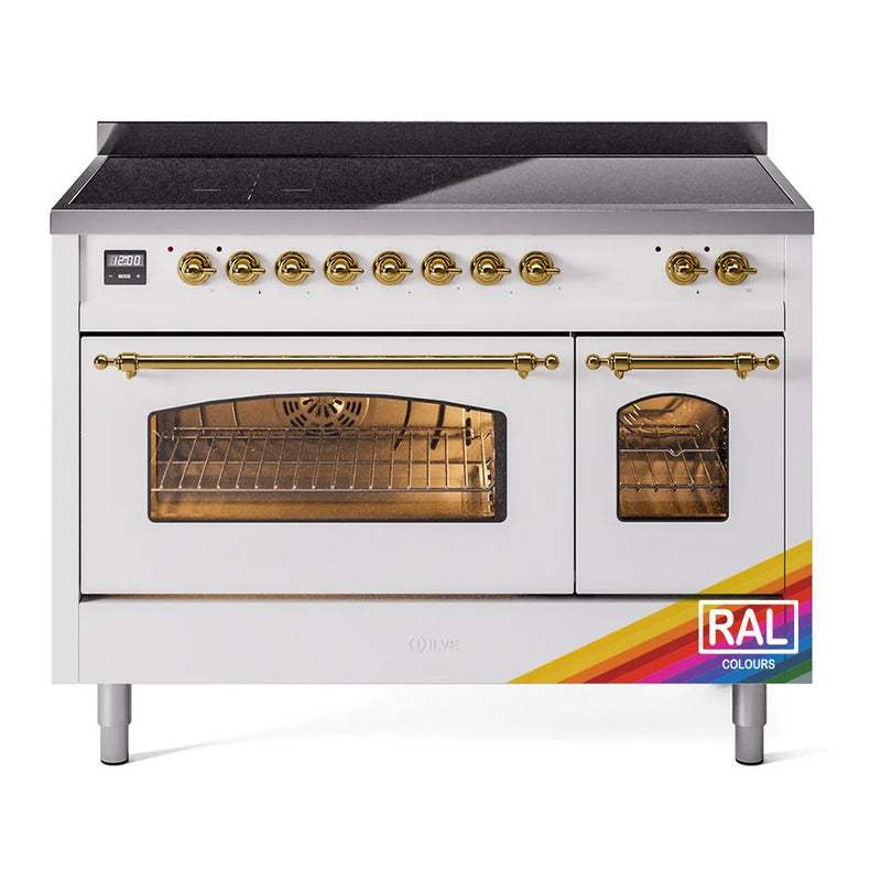 ILVE Nostalgie II 48" Induction Freestanding Range in RAL Color with Brass Trim, UPI486NMPRAG