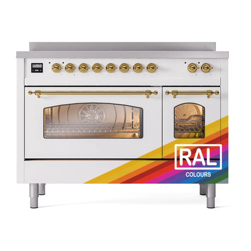 ILVE Nostalgie II 48" Induction Freestanding Range in RAL Color with Brass Trim, UPI486NMPRAG