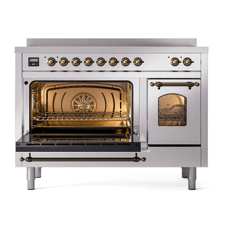 ILVE Nostalgie II 48" Induction Freestanding Range in Stainless Steel with Burnished Trim, UPI486NMPSSB