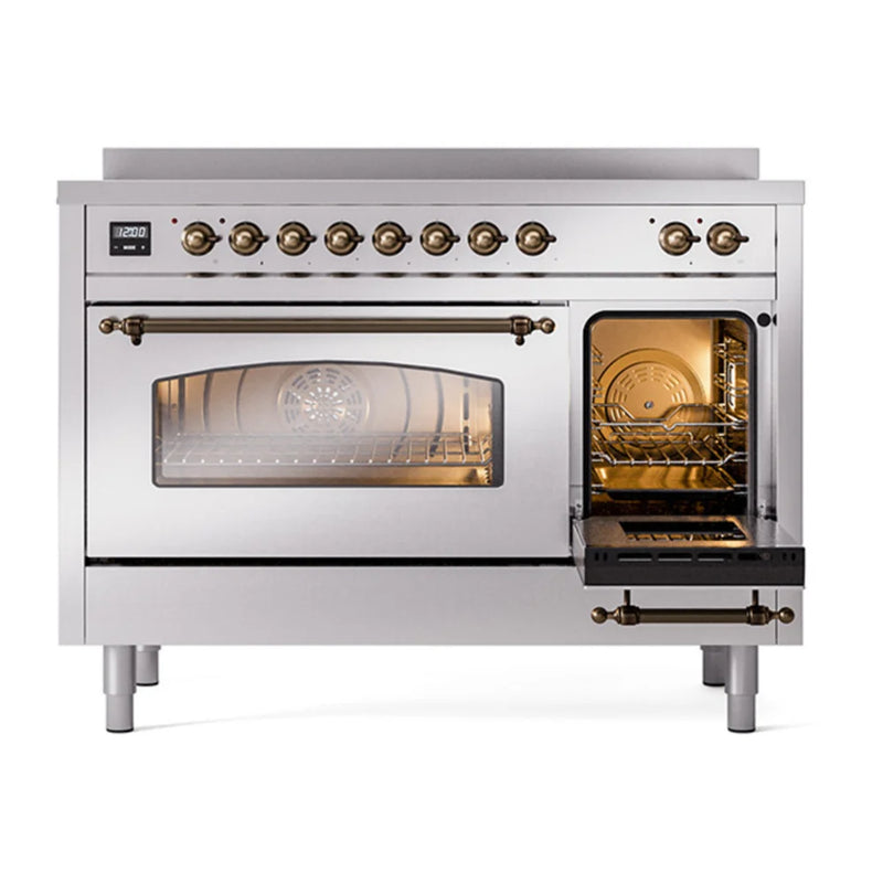 ILVE Nostalgie II 48" Induction Freestanding Range in Stainless Steel with Burnished Trim, UPI486NMPSSB