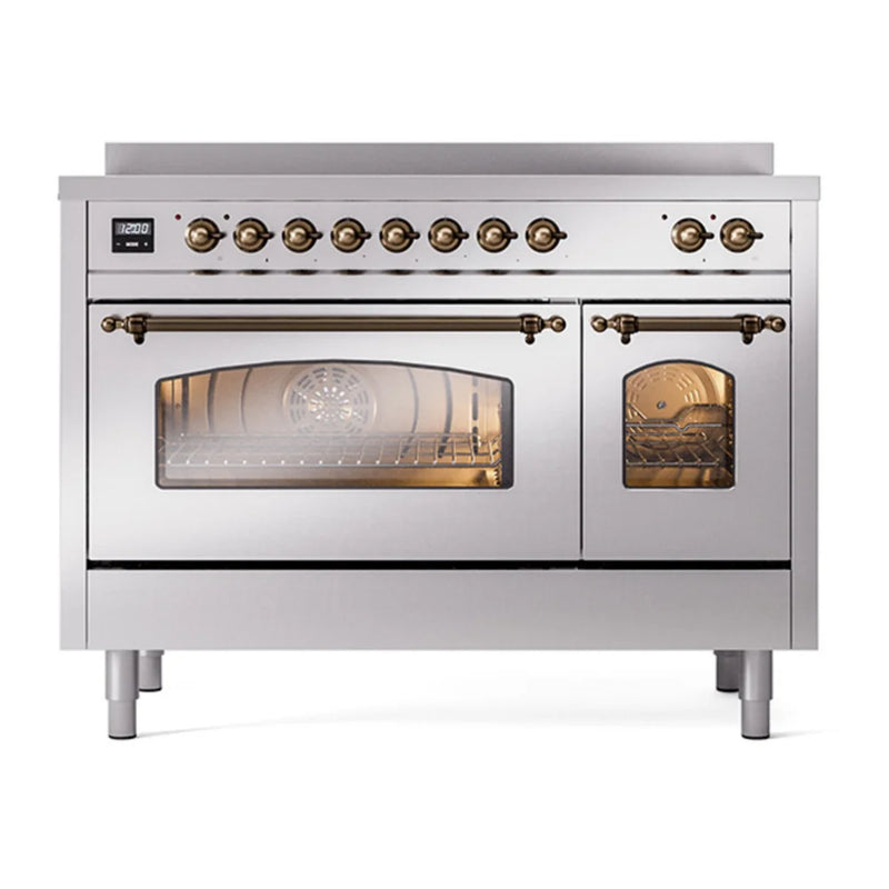 ILVE Nostalgie II 48" Induction Freestanding Range in Stainless Steel with Burnished Trim, UPI486NMPSSB