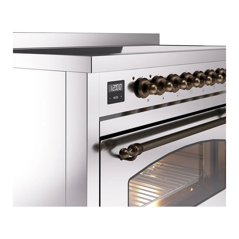 ILVE Nostalgie II 48" Induction Freestanding Range in Stainless Steel with Burnished Trim, UPI486NMPSSB