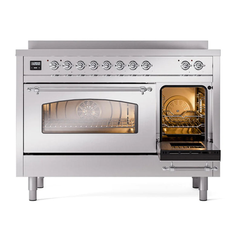 ILVE Nostalgie II 48" Induction Freestanding Range in Stainless Steel with Chrome Trim, UPI486NMPSSC