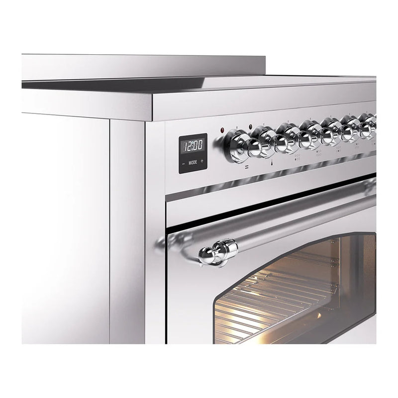 ILVE Nostalgie II 48" Induction Freestanding Range in Stainless Steel with Chrome Trim, UPI486NMPSSC