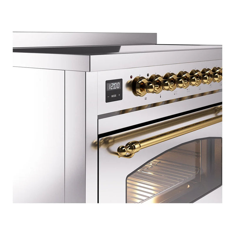 ILVE Nostalgie II 48" Induction Freestanding Range in Stainless Steel with Brass Trim, UPI486NMPSSG