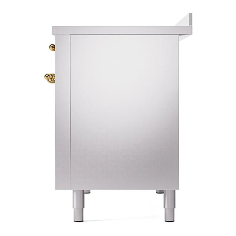 ILVE Nostalgie II 48" Induction Freestanding Range in Stainless Steel with Brass Trim, UPI486NMPSSG