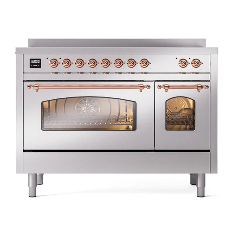 ILVE Nostalgie II 48" Induction Freestanding Range in Stainless Steel with Copper Trim, UPI486NMPSSP