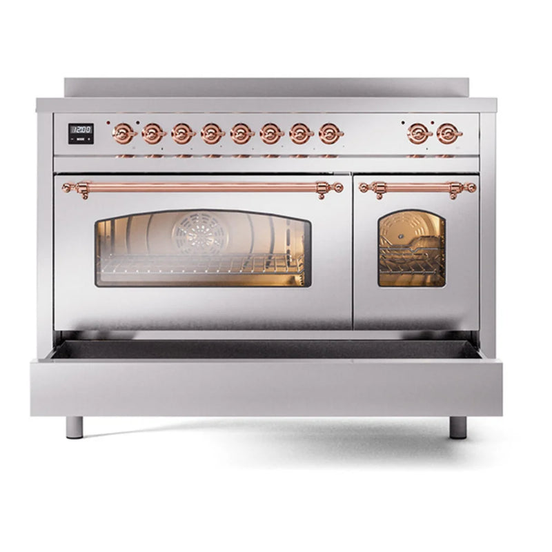 ILVE Nostalgie II 48" Induction Freestanding Range in Stainless Steel with Copper Trim, UPI486NMPSSP