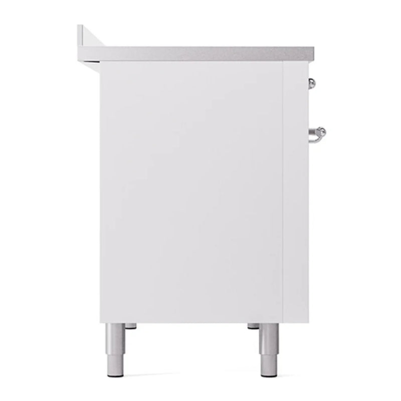 ILVE Nostalgie II 48" Induction Freestanding Range in White with Chrome Trim, UPI486NMPWHC