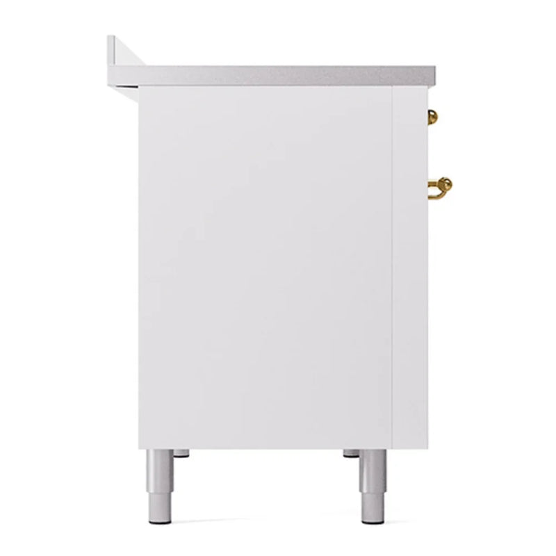 ILVE Nostalgie II 48" Induction Freestanding Range in White with Brass Trim, UPI486NMPWHG