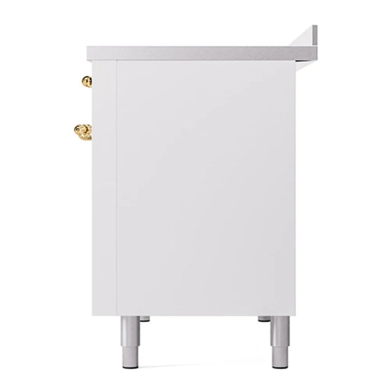 ILVE Nostalgie II 48" Induction Freestanding Range in White with Brass Trim, UPI486NMPWHG